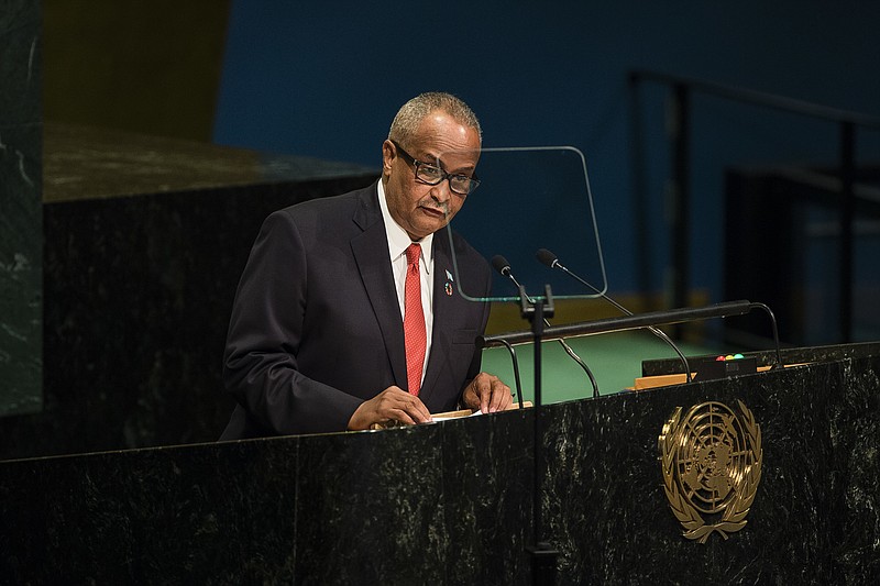 
              Somalia's Foreign Minister Abdusalam Hadliyeh Omer addresses the 71st session of the United Nations General Assembly at U.N. headquarters, Saturday, Sept. 24, 2016. (AP Photo/Andres Kudacki)
            