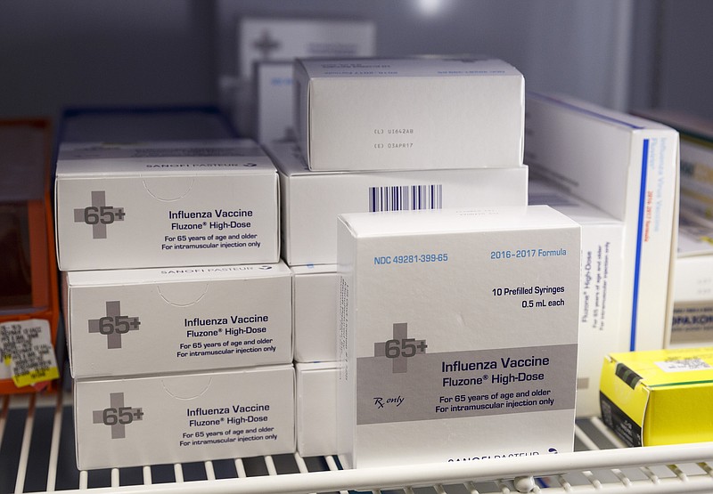 Flu vaccine made for people 65 and older is stored in a refrigerator at the Alexian Brothers PACE facility on Thursday, Sept. 22, 2016, in Chattanooga, Tenn. Annual flu vaccines are particularly important for seniors to whom the flu can be life-threatening.