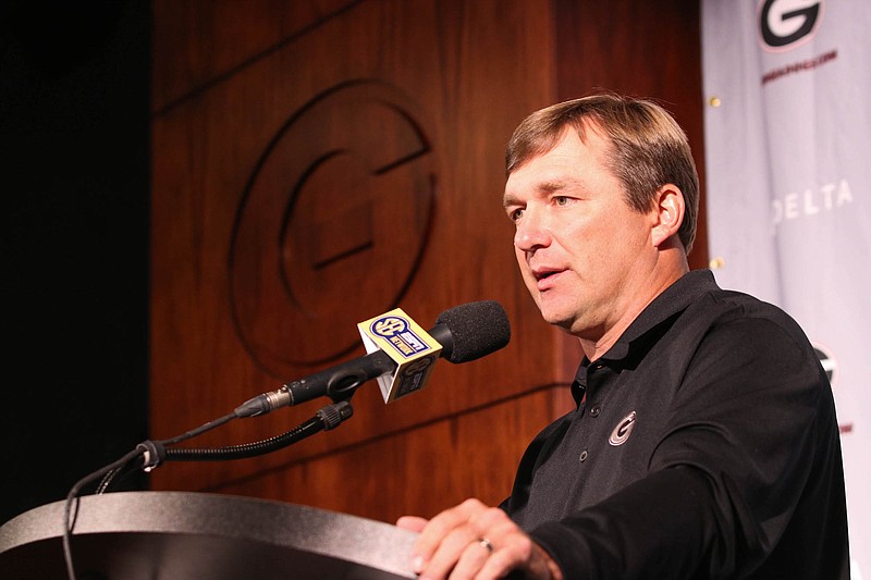 Georgia first-year head football coach Kirby Smart, shown Monday at his weekly news conference, is preparing for Tennessee for a 10th consecutive season. Smart was a defensive assistant at Alabama the past nine years.