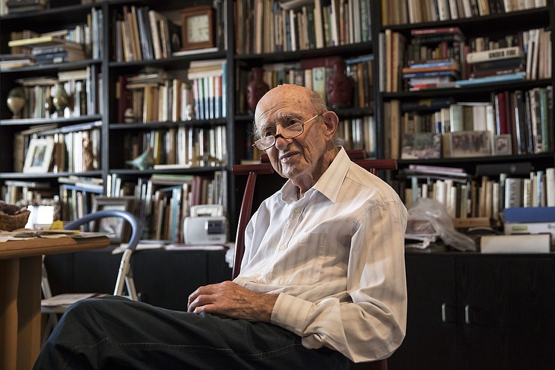 
              File - In this file photo made on Monday, May 23, 2016, Joseph Harmatz sits during an interview with the Associated Press at his apartment in Tel Aviv, Israel. Harmatz, a Holocaust survivor who led the most daring attempt of Jews to seek revenge against their former Nazi tormentors, has died. He was 91. Harmatz was one of the few remaining Jewish "Avengers" who carried out a mass poisoning of former SS men in an American prisoner-of-war camp in 1946 after World War II. The poisoning sickened more than 2,200 Germans but ultimately caused no known deaths.(AP Photo /Tsafrir Abayov, File)
            