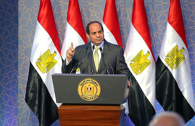 
              In this picture provided by the office of the Egyptian Presidency, Egyptian President Abdel-Fattah el-Sissi, gives a speech in Egypt, Monday, Sept. 26, 2016. Egypt’s president has indignantly rejected criticism that the country’s military is being distracted from its core duties by further involving itself in the economy.  (Mohammed Samaha/Egyptian Presidency via AP)
            