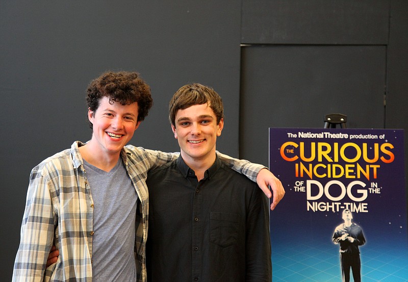 
              In this Sept. 6, 2016, photograph, actor Adam Langdon, left, poses with Benjamin Wheelwright in New York. Both will take turns playing the main role of Christopher in the national tour of "The Curious Incident of the Dog in the Night-Time," which kicks off in Rochester, New York, and will play more than 30 cities. (AP Photo/Mark Kennedy)
            