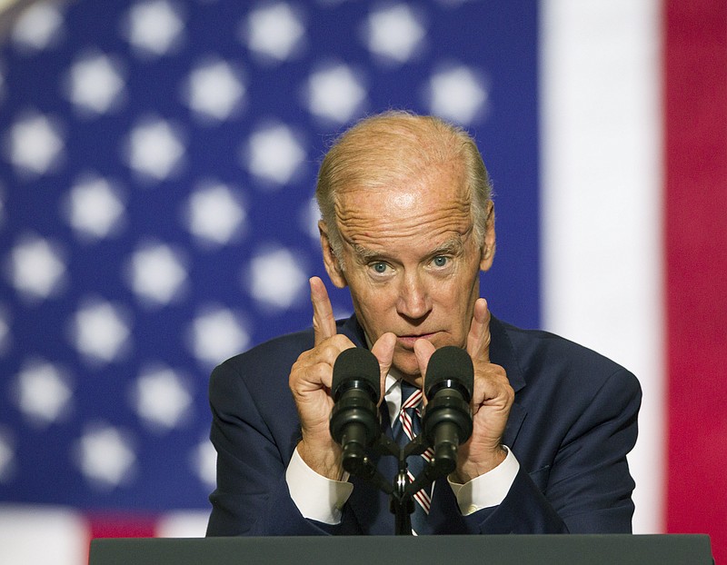 
              Vice President Joe Biden campaigns at Drexel University, urging students to register to vote and come out for Democratic presidential candidate Hillary Clinton, Tuesday, Sept. 27, 2016 in Philadelphia. (Charles Fox /The Philadelphia Inquirer via AP)
            