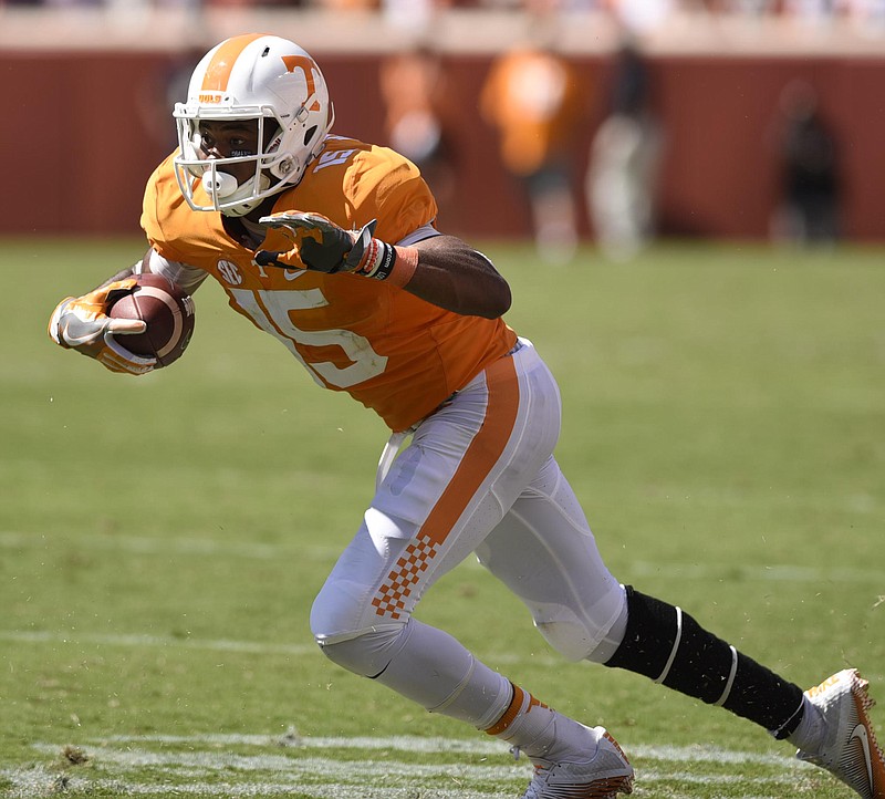 Tennessee football coaches have pointed to wide receiver Jauan Jennings as an example of how to play. Jennings has shown an ability to frustrate opposing defensive backs — sometimes drawing penalties — and make athletic catches.