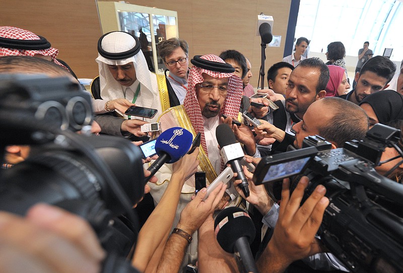 
              Khalid Al-Falih Minister of Energy, Industry and Mineral Resources of Saudi Arabia answers questions as part of the 15th International Energy Forum Ministerial meeting in Algiers, Algeria, Tuesday, Sept. 27, 2016. At meetings in Algeria this week, energy ministers from OPEC and other oil-producing countries are discussing whether to freeze production levels to boost global oil prices. (AP Photo/ Sidali Djarboub)
            