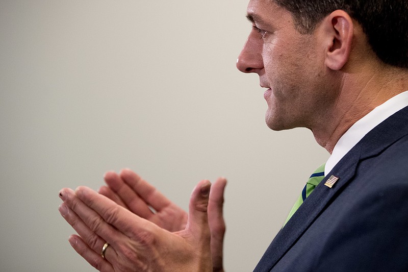 House Speaker Paul Ryan of Wis., speaks during a news conference on Capitol Hill in Washington, Tuesday, Sept. 27, 2016, following a closed-door meeting of House Republicans. (AP Photo/Andrew Harnik)