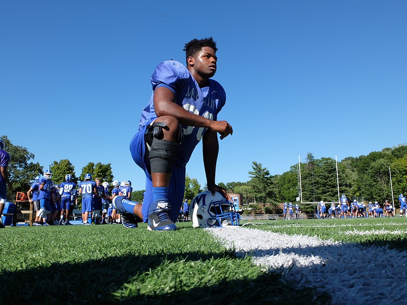 McCallie linebacker Jaylan Nowell (22), wearing (30) in practice on Friday, has returned to action after a knee injury in the Baylor game last year.