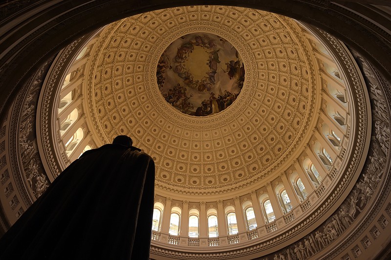 In this Sept. 6, 2016, file photo, the newly restored rotunda inside of the Capitol dome is finally clear of scaffolding following lengthy repairs and restoration, on Capitol Hill in Washington. Averting an election-year crisis, Congress late Wednesday, Sept. 28 sent President Barack Obama a bill to keep the government operating through Dec. 9 and provide $1.1 billion in long-delayed funding to battle the Zika virus.