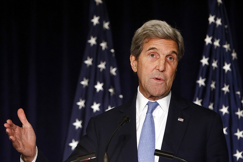 
              FILE - In this Sept. 22, 2016 file photo, Secretary of State John Kerry speaks in New York. Kerry is threatening to cut off all contacts with Moscow over Syria, unless Russian and Syrian government attacks on Aleppo end. The State Department says Kerry issued the ultimatum in a Wednesday, Sept. 28, 2016,  telephone call to Russian Foreign Minister Sergey Lavrov.(AP Photo/Jason DeCrow, File)
            