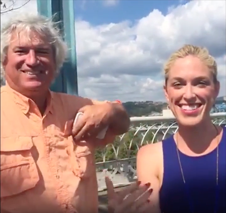 Barry Courter and Lesley Dale talk about Wine Over Water on the Walnut Street Bridge.