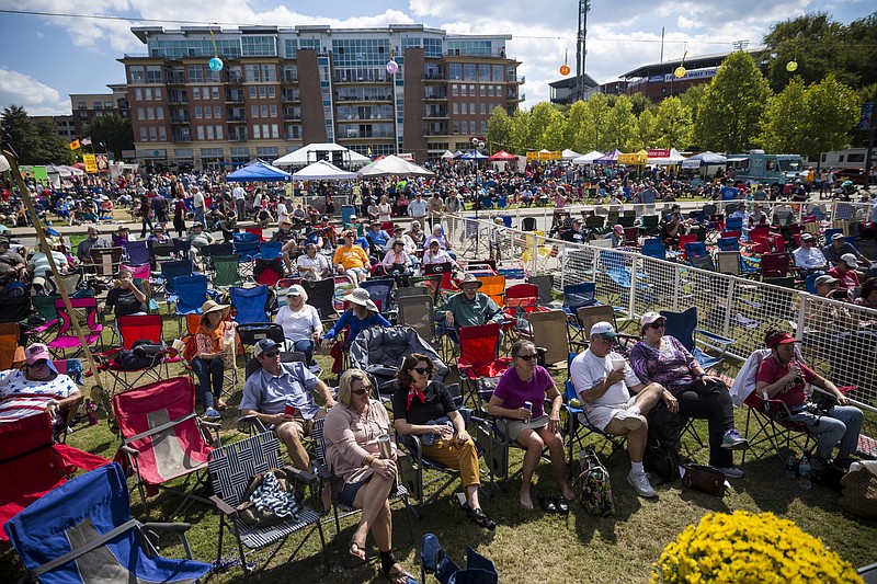 Fans gather at the 10th annual 3 Sisters Bluegrass Festival at Ross's Landing on Saturday, Oct. 1, 2016, in Chattanooga, Tenn. Bela Fleck with Abigail Washburn and Keller Williams with The Keels headlined the festival.