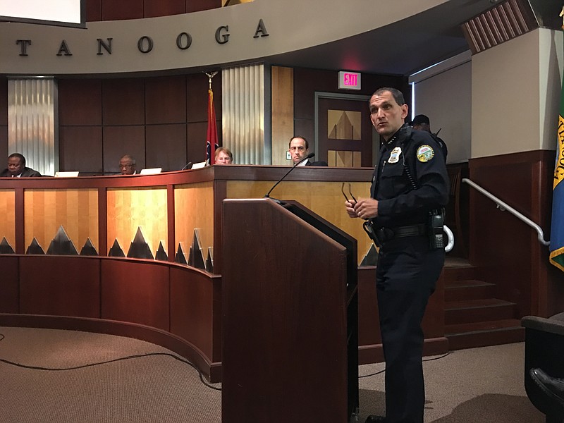 Chattanooga police Chief Fred Fletcher addresses gang violence reduction efforts with the City Council on Tuesday.