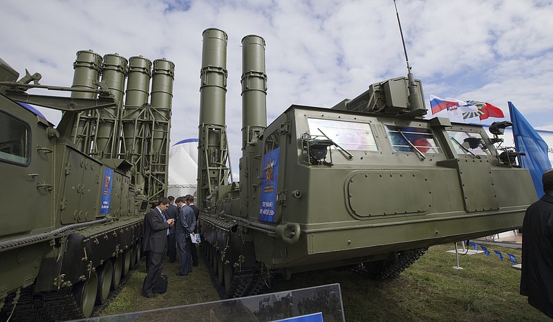 
              FILE - In this Tuesday, Aug. 27, 2013 file photo, Russian air defense system missile system Antey 2500, or S-300 VM, is on display at the opening of the MAKS Air Show in Zhukovsky outside Moscow, Russia. The Russian military said Tuesday it had deployed the S-300 air defense missile systems to Syria to protect a Russian navy facility in the Syrian port of Tartus and Russian navy ships in the area. (AP Photo/Ivan Sekretarev, file)
            