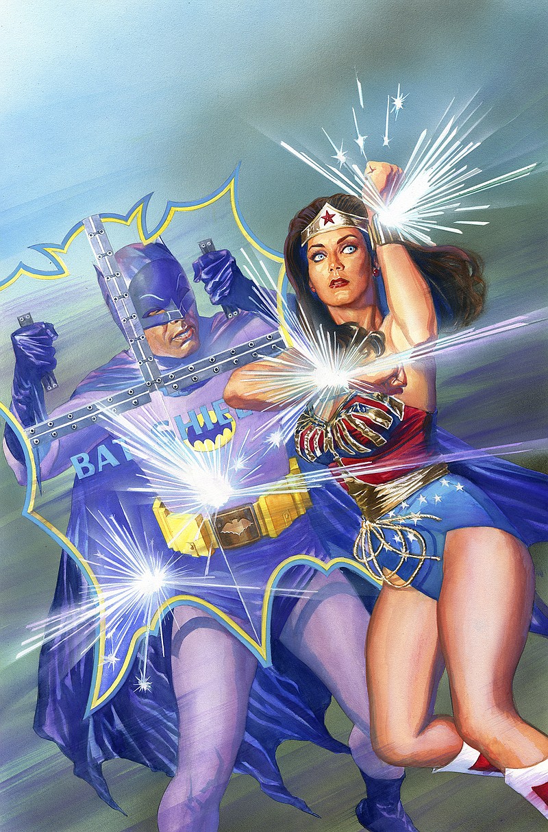 
              This image provided by DC Entertainment shows Batman and Wonder Woman. The colorful 1960s version of the Caped Crusader will team up with the groovy 1970s rendition of Wonder Woman in a new comic book series. DC Comics announced Friday, Oct. 7, 2016,  at New York Comic Con that "‘Batman ’66 Meets Wonder Woman ’77" will unite the characters from the "Batman" TV show staring Adam West and Burt Ward with the "Wonder Woman" TV series featuring Lynda Carter. (DC Entertainment via AP)
            