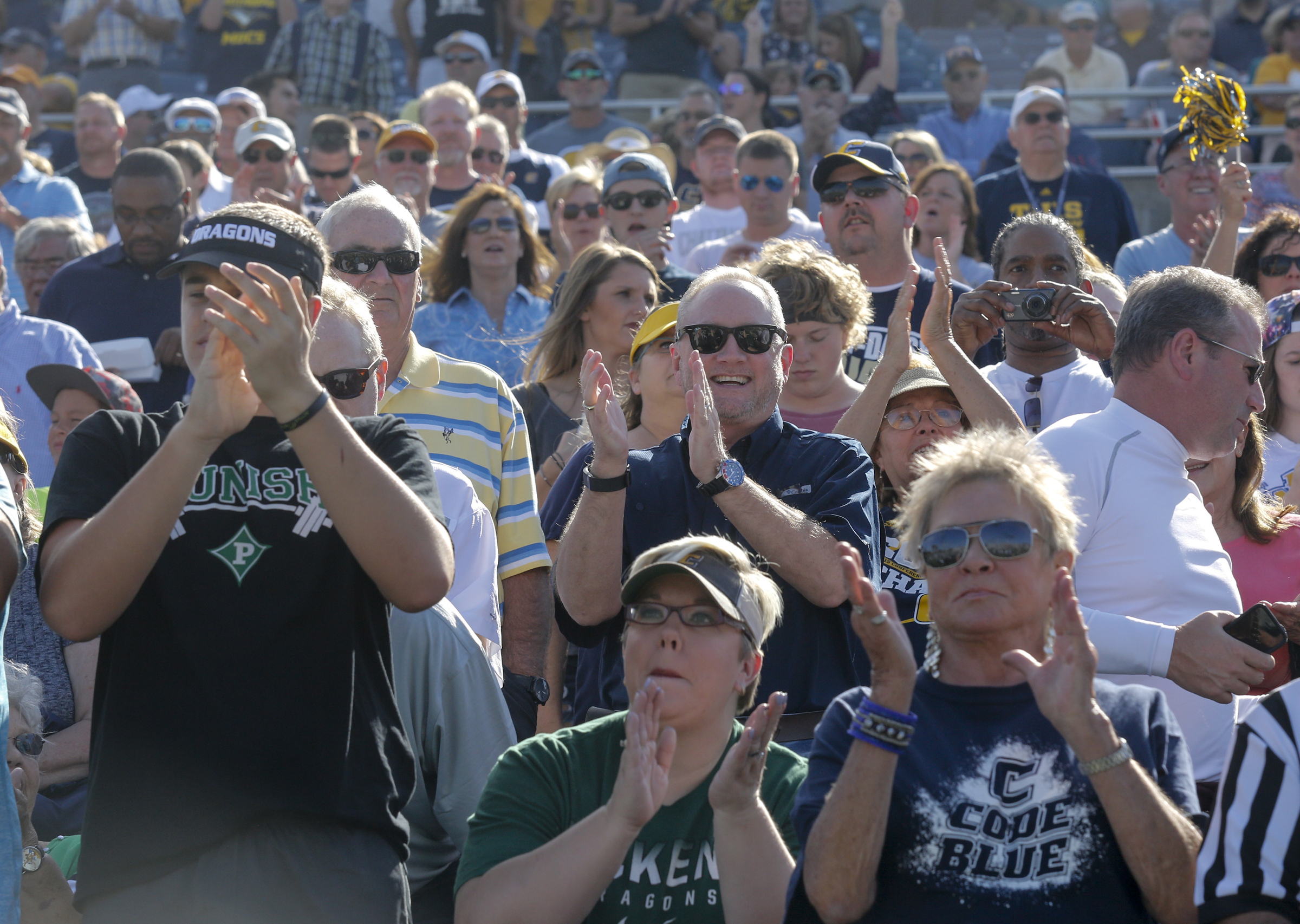 Fans cheer for UTC during the Mocs' home football game against the Mercer Bears at Finley Stadium on Saturday, Oct. 8, 2016, in Chattanooga, Tenn.