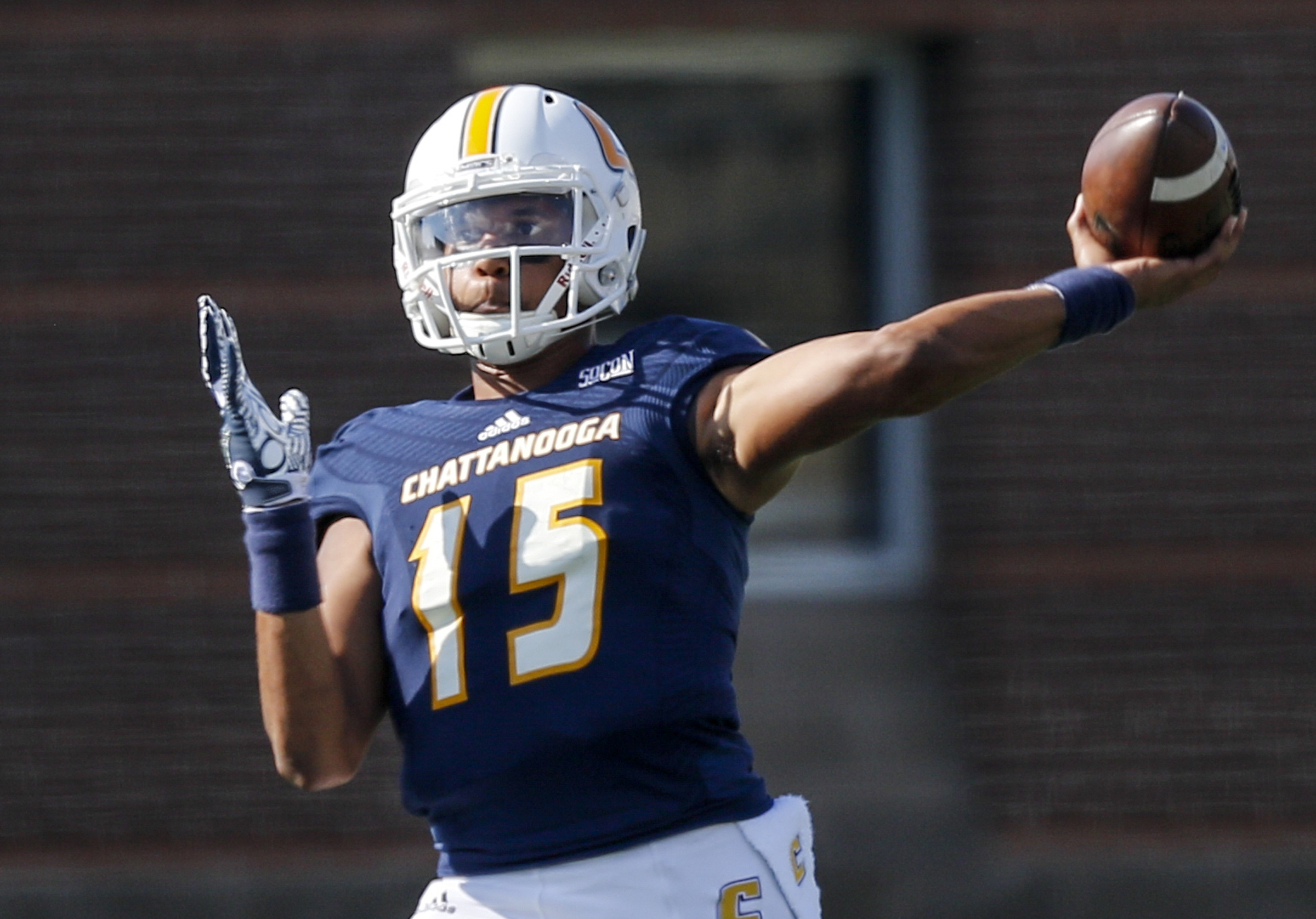 UTC quarterback Alejandro Bennifield passes during the Mocs' home football game against the Mercer Bears at Finley Stadium on Saturday, Oct. 8, 2016, in Chattanooga, Tenn.