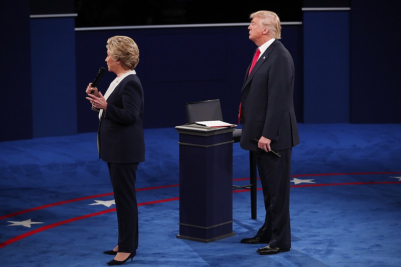Hillary Clinton and Donald Trump during the second presidential debate at Washington University in St. Louis on Sunday.