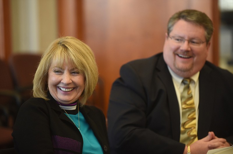 Tennessee state Rep. Patsy Hazlewood, left, and Tennessee State Rep. Marc Gravitt.