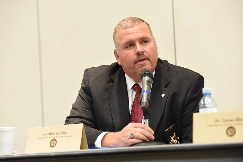 Catoosa County Sheriff Gary Sisk speaks at the committee hearing on Narcotic Treatment Programs in 2016 at the Colonnade in Ringgold.