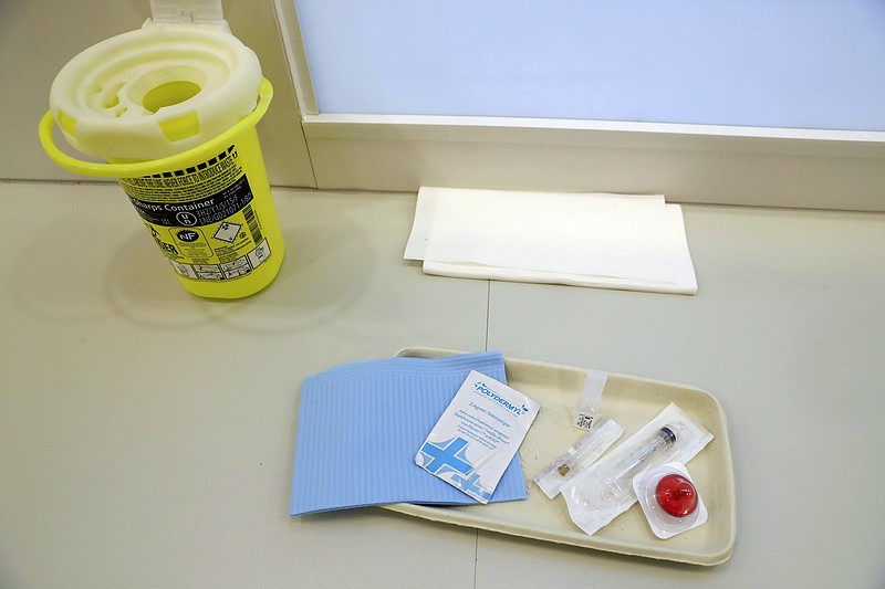 
              Injection materials is pictured in first safe- injection room for drug addicts in Paris, Tuesday, Oct. 11, 2016. France opens its first safe-injection room for drug addicts despite years of efforts by conservatives to block the plan. Intravenous drug users will be given access to clean needles under medical supervision and in the presence of drug counselors in an effort to prevent viral infections and overdoses. (Patrick Kovarik, Pool via AP)
            