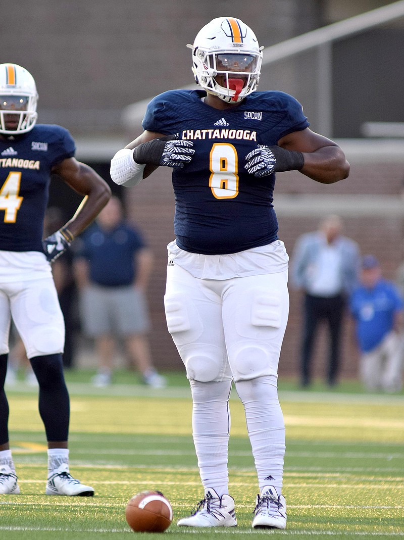 UTC defensive tackle Isaiah Mack (8) and the rest of the third-ranked Mocs are preparing for an important SoCon game Saturday at The Citadel.