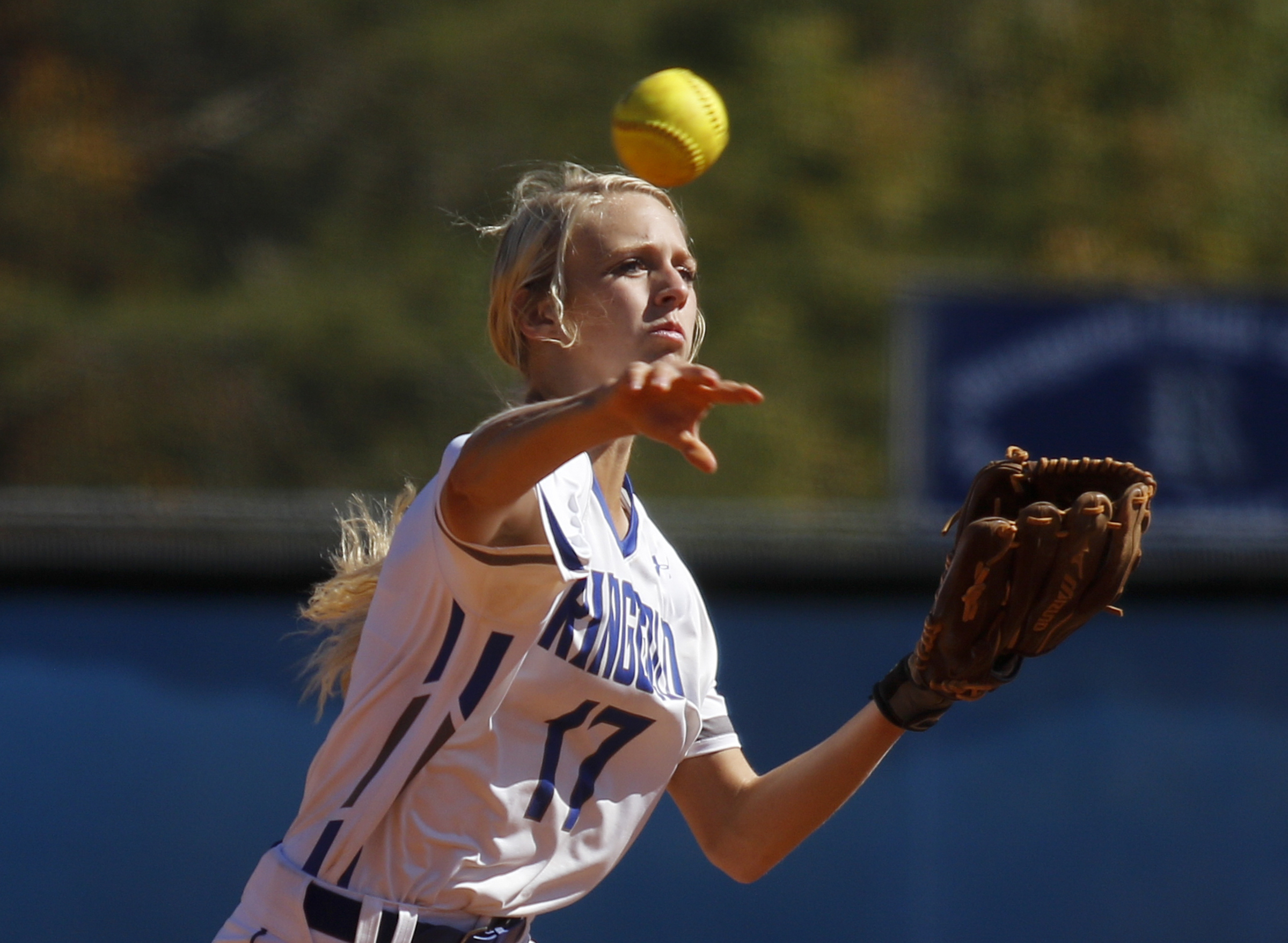 during Ringgold's GHSA Class AAA softball playoff game against Jackson County at Ringgold High School on Wednesday, Oct. 12, 2016, in Ringgold, Ga.