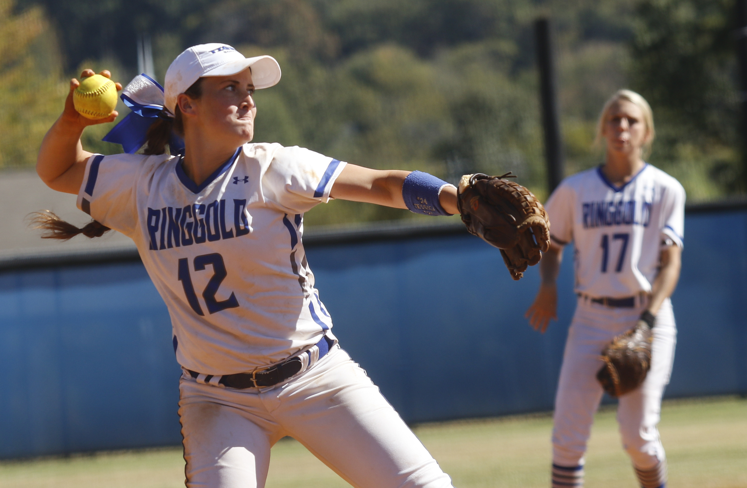 Ringgold 3rd baseman Kaylee Womack makes a throw to 1st during Ringgold's GHSA Class AAA softball playoff game against Jackson County at Ringgold High School on Wednesday, Oct. 12, 2016, in Ringgold, Ga.