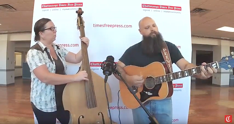 Pee Wee, guitar, and Nickey Moore, upright bass, perform for Live Music Wednesday and debut a new song, "Honkeytonk Prison."