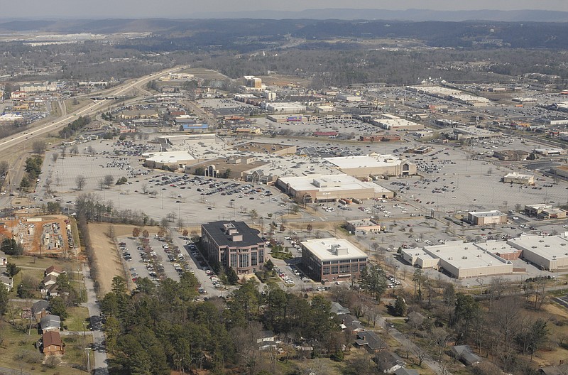 Staff photo by Tim Barber/ This aerial view of Hamilton Place mall shows the growth in the area driven by the shopping center and related mixed-use developments.
