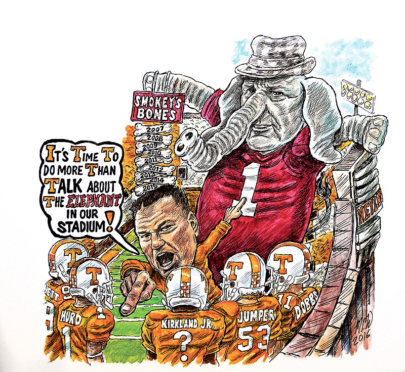 Drawing by Mark Wiedmer for UT vs. Alabama game.