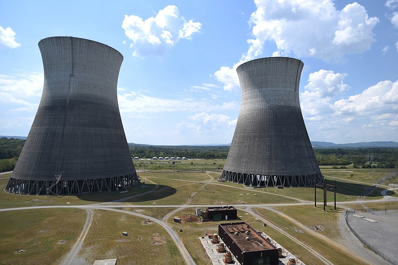 The cooling towers are visible from the roof Wednesday, Sept. 7, 2016, at Bellefonte nuclear power plant in Hollywood, Ala.