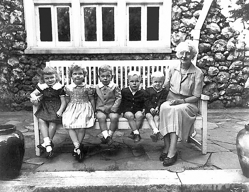 In this photograph of Sophia Scholze Long taken in the early 1950s, she is with her grandchildren, from left, Linda, Betsy, Billy, Robin and Sim.