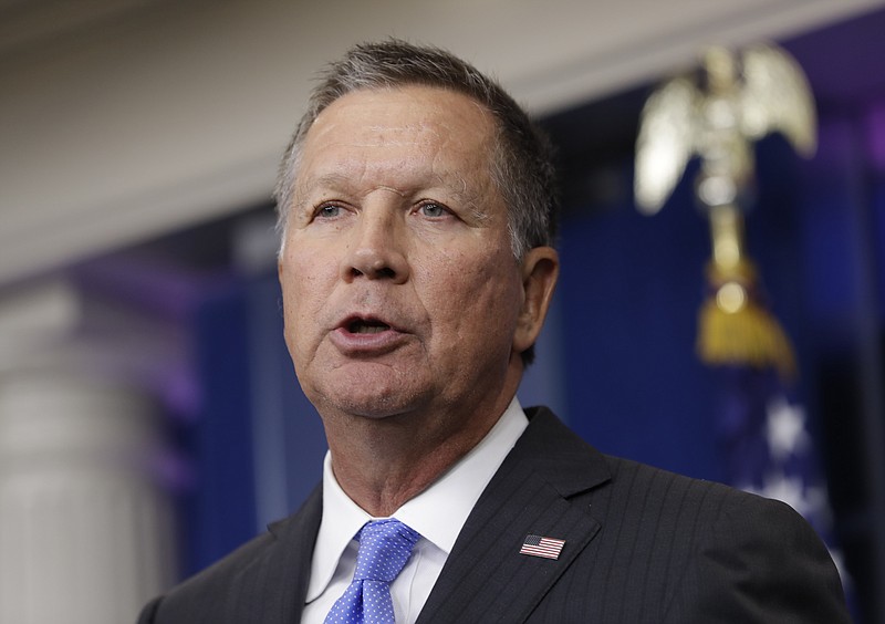 
              FILE - In this Friday, Sept. 16, 2016, file photo, Ohio Gov. John Kasich speaks during the daily news briefing at the White House in Washington. Kasich announced Friday, Oct. 14, 2016, that he was suspending Wells Fargo from doing business with state agencies, and excluding the bank from participating in any state bond offerings. The bank has been under fire after allegations came to light that Wells employees may have opened up to 2 million customer accounts fraudulently in order to meet sales goals. (AP Photo/Carolyn Kaster, File)
            
