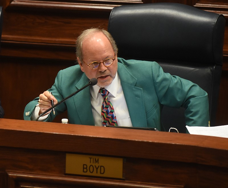 The Hamilton County Commissioner Tim Boyd asks a question during the Wednesday, June 24, 2015 meeting in the Hamilton County Courthouse.