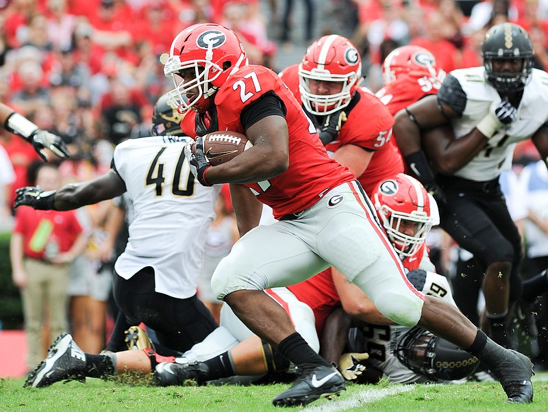 Georgia junior running back Nick Chubb rushed for just 40 yards and 2.5 yards per carry during Saturday's 17-16 loss to Vanderbilt.