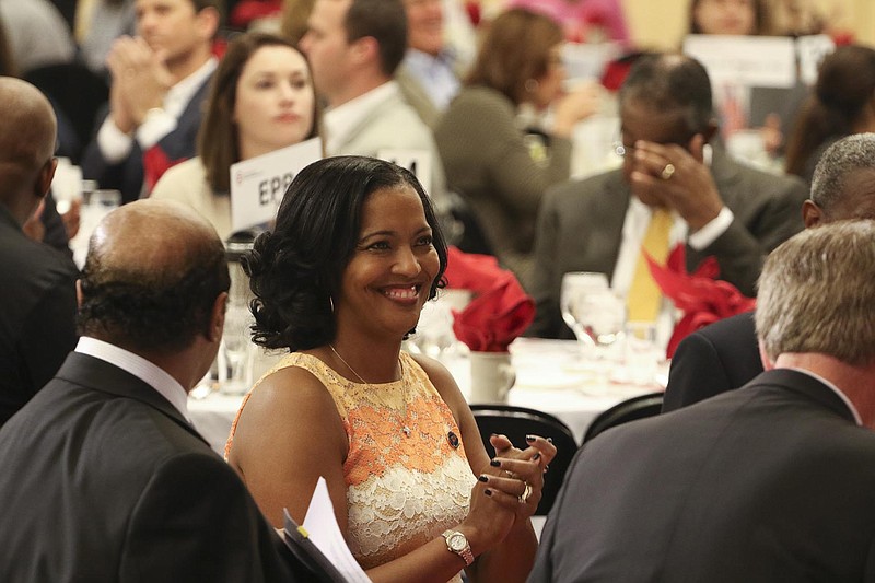 Staff Photo by Dan Henry / The Chattanooga Times Free Press- 10/21/16. Jahana Hayes mingles before delivering her Keynote address during The Urban League of Greater Chattanooga's annual Equal Opportunity Day breakfast at the Chattanooga Convention Center on Friday, October 21, 2016.