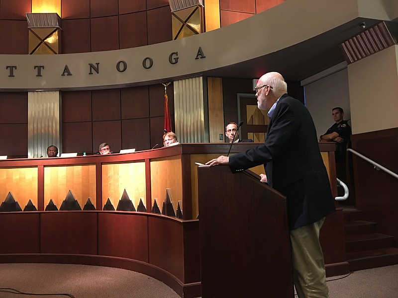 Educator Franklin McCallie asks the City Council to consider allowing more time for public input concerning the proposed PILOT agreement for rehabilitating Jaycee Tower.