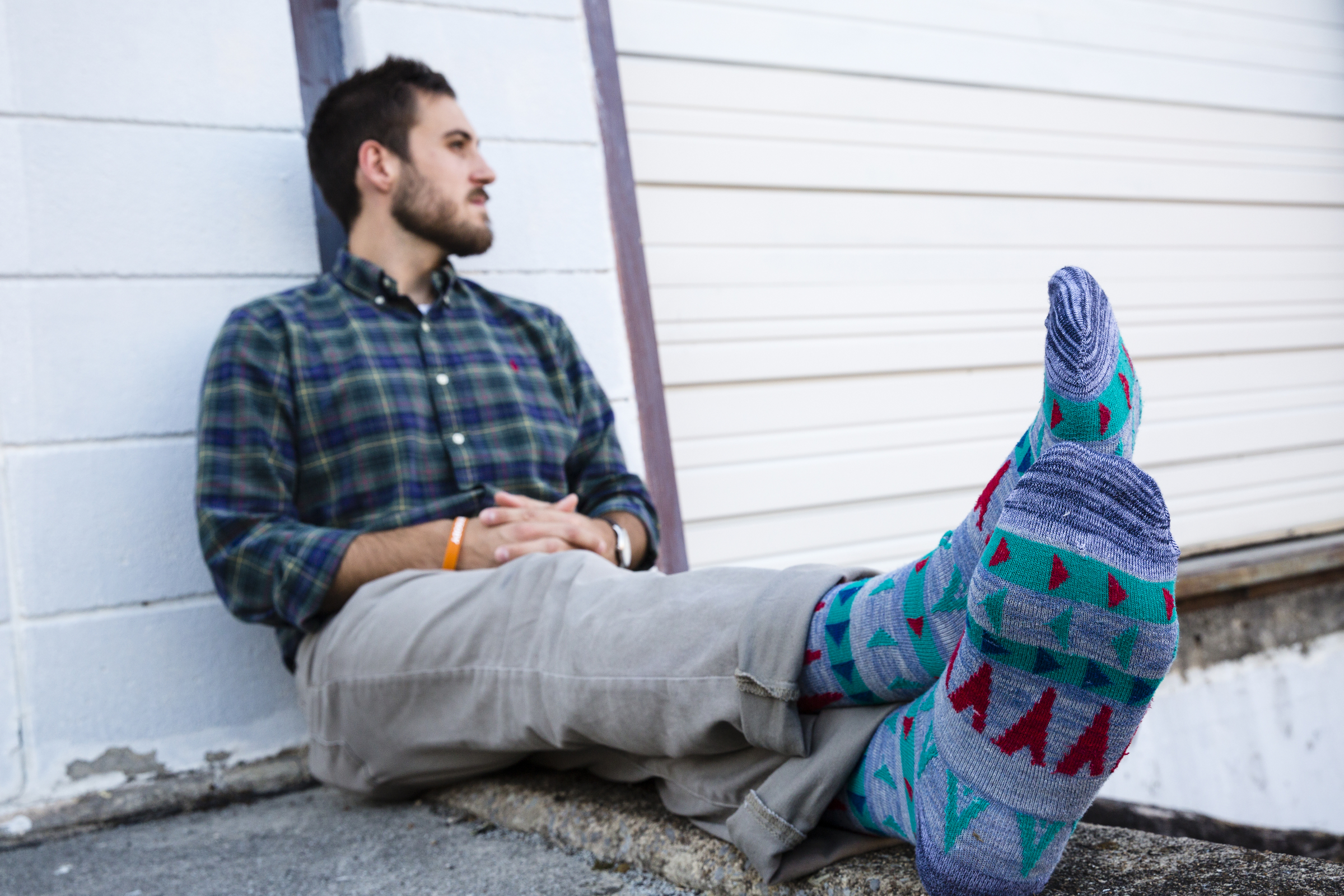 Local Alex Green models his quirky socks.