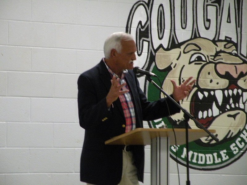 District 3 Hamilton County Commission candidate Joe Smith speaks during the debate held at Loftis Middle School. The debate was jointly sponsored by McConnell Elementary and Loftis Middle.