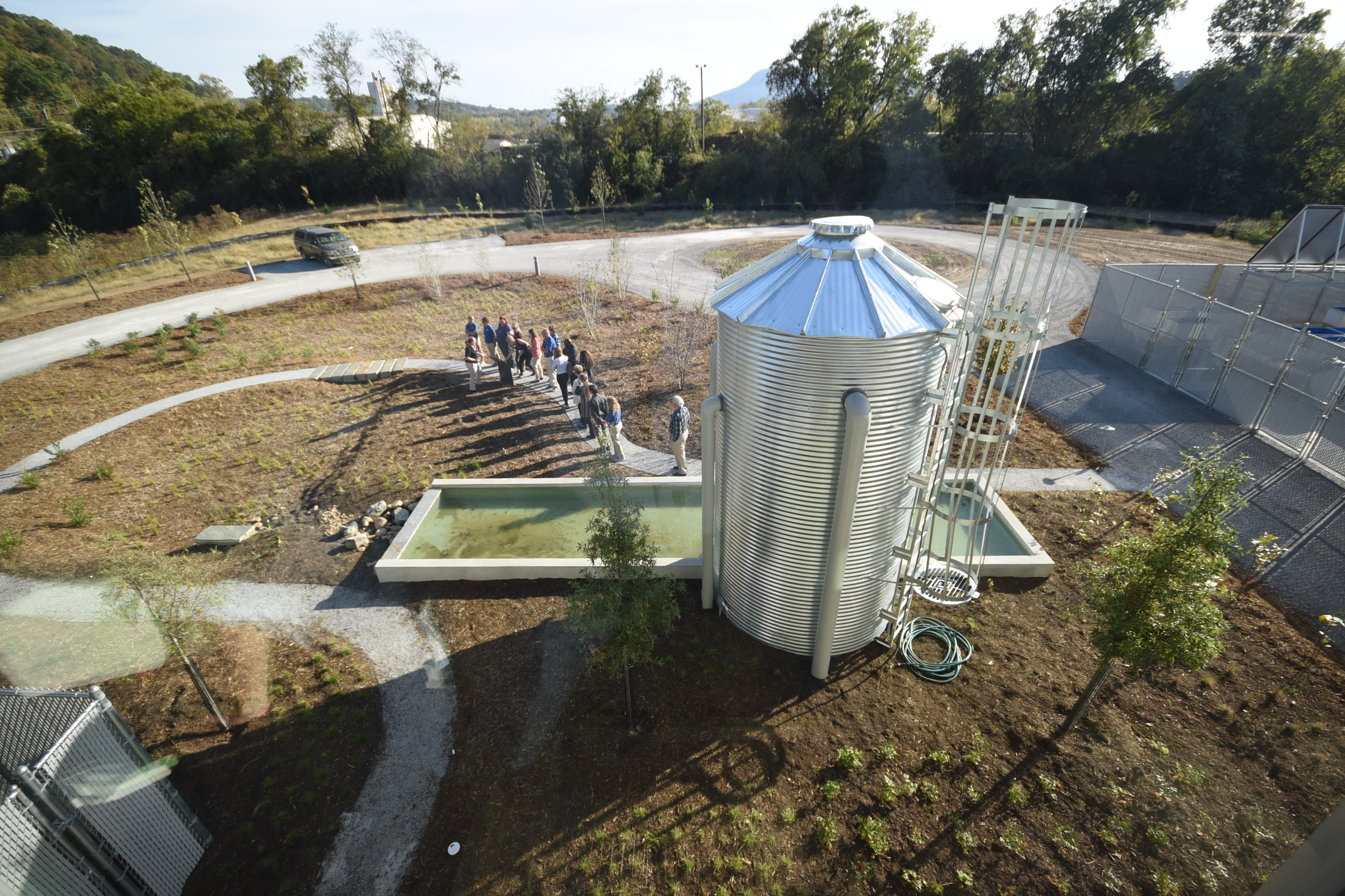 A 6,000-gallon cistern is located next to the bio retention area to use storm water runoff at the Tennessee Aquarium Conservation Institute.