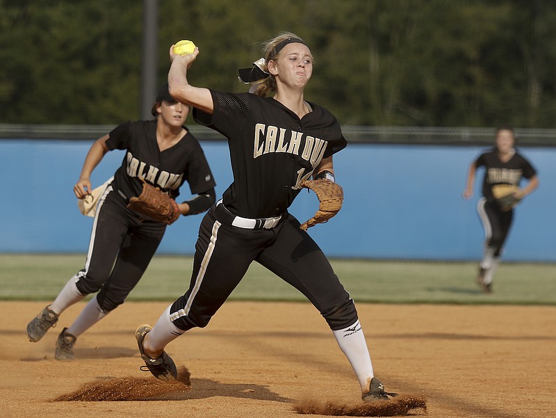 Calhoun third baseman Jana Johns, pictured, had a big day Friday as the Lady Yellow Jackets kept their Class AAA softball title hopes alive.