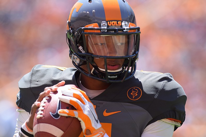 Joshua Dobbs (14) is the starting quarterback for the Vols.  The University of Tennessee Orange/White Spring Football Game was held at Neyland Stadium in Knoxville on April 16, 2016.