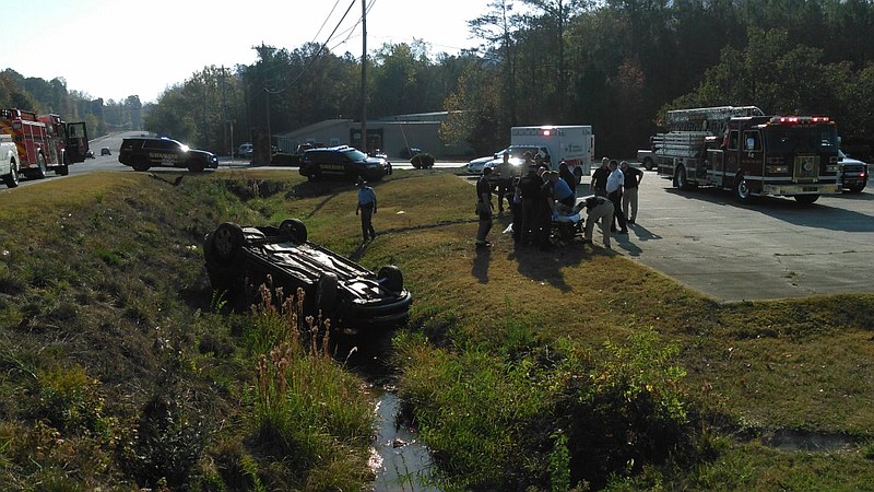 This contributed photo shows the aftermath of a high speed chase in which Gregory Stephens lost control of his vehicle and landed upside down in a ditch. 