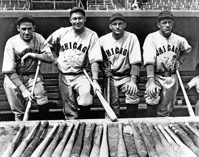 The bats of the Chicago Cubs' "Big Four" — from left, Kiki Cuyler, Charles Hartnett, Riggs Stephenson and player/manager Charlie Grimm — helped lead the team's successful drive for the 1932 NL pennant.