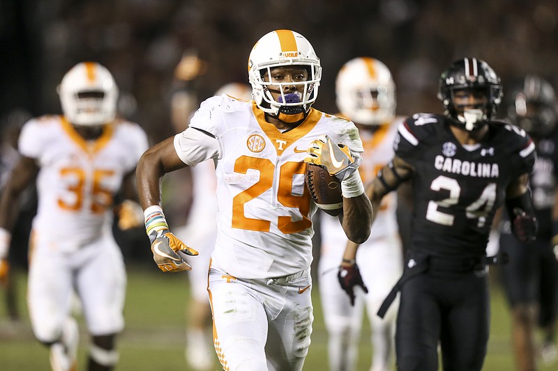 Tennessee's Evan Berry returns a kickoff 100 yards for a touchdown during the Vols' 24-21 upset loss to South Carolina at Williams-Brice Stadium on Oct. 29, 2016. (Photo By Hayley Pennesi/Tennessee Athletics)