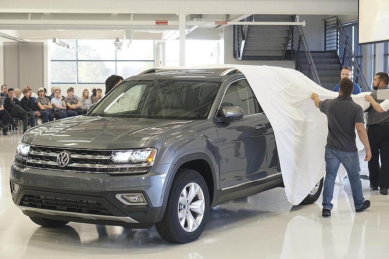 Staff Photo by Dan Henry / The Chattanooga Times Free Press- 11/1/16. The all-new Volkswagen Atlas is unveiled to Volkswagen Chattanooga employees during a quarterly all-team meeting, on Tuesday, Nov. 1, 2016. The Atlas will be in production late this year and hit dealerships spring 2017.