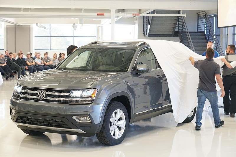 The All-New Volkswagen Atlas is unveiled to Volkswagen Chattanooga employees during a quarterly All-Team meeting, on Tuesday, Nov. 1, 2016. 