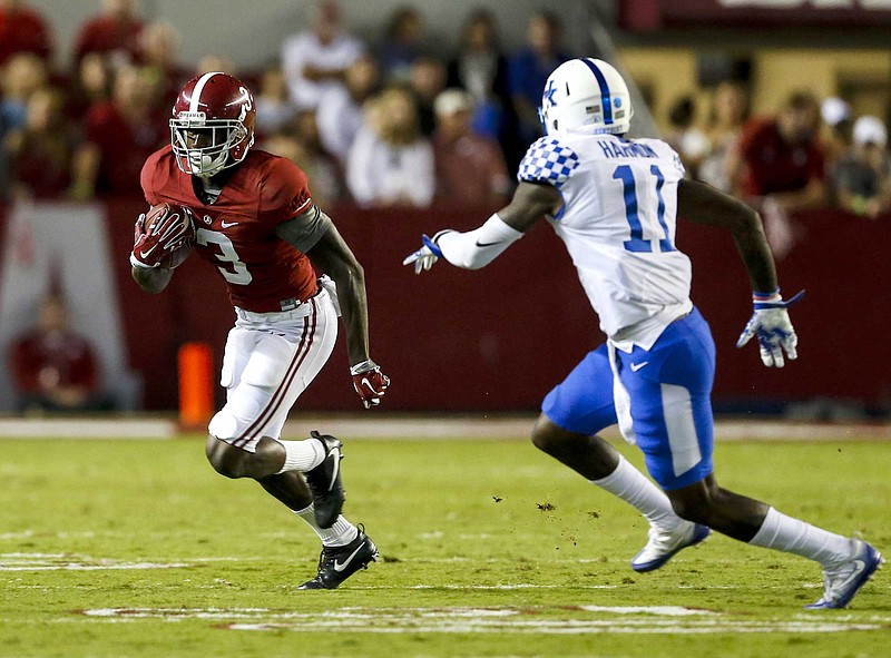 Alabama sophomore receiver Calvin Ridley is slightly behind the pace he set last season in terms of receptions and yards, but he still ranks fifth in the Southeastern Conference and has been a factor with his perimeter blocking.