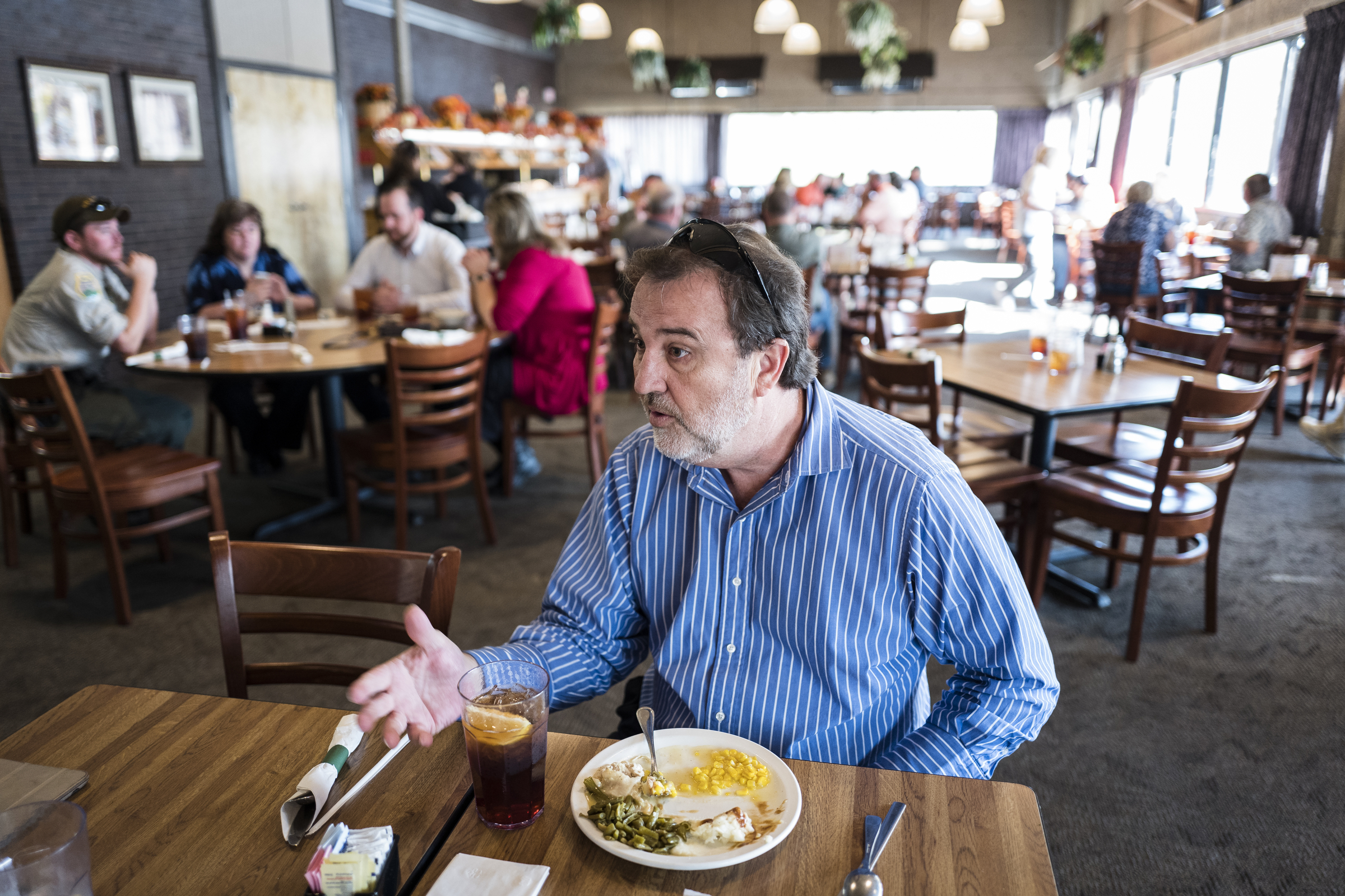 Van Buren County Mayor Greg Wilson talks about planned changes to the park inn while eating in its restaurant at Fall Creek Falls State Park on Wednesday, Nov. 2, 2016, in Spencer, Tenn. A plan to demolish the park's existing inn and replace it with a new facility that is privately run has apparently been renewed, and the process would take more than 2 years.