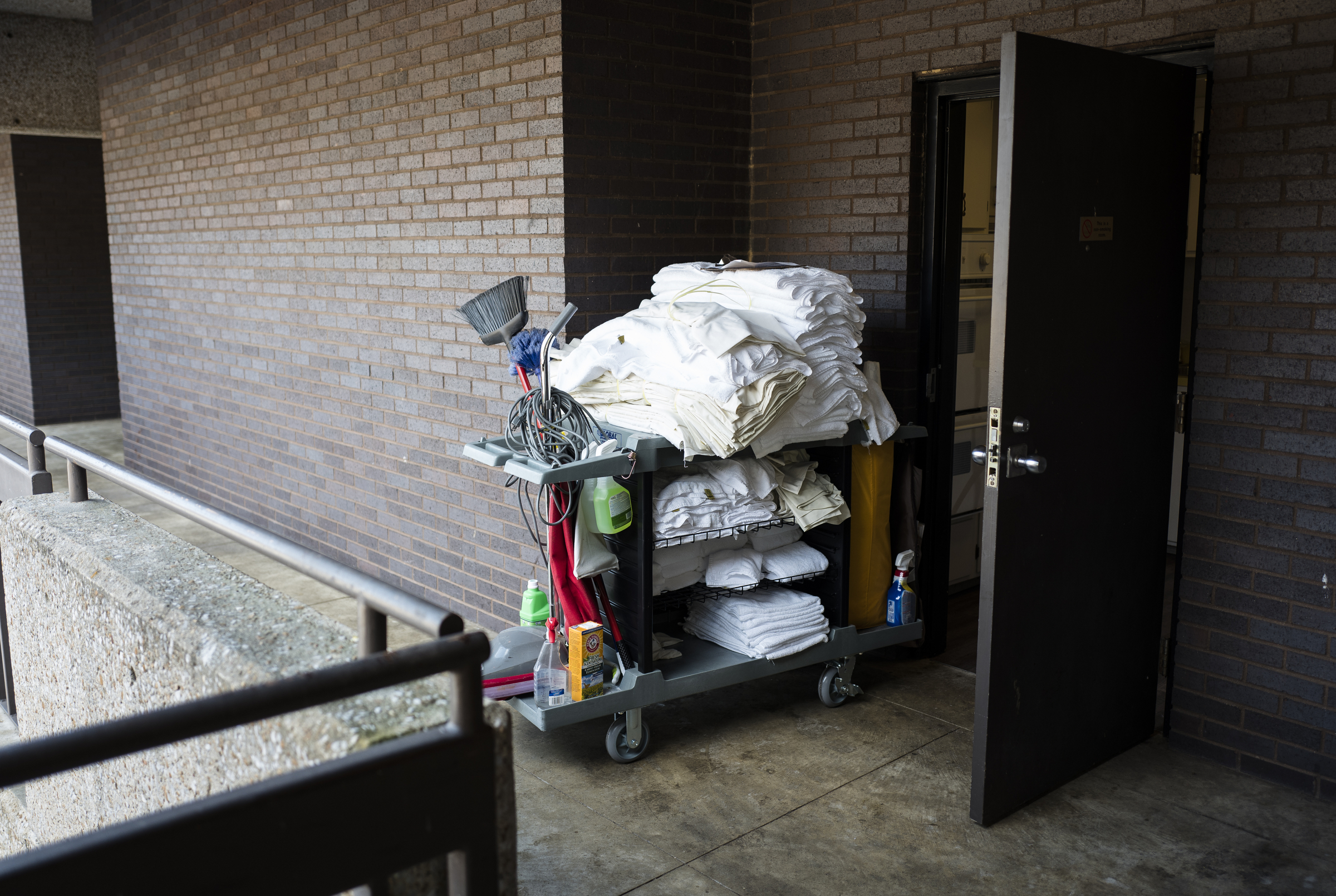 A housekeeper's cart is seen outside of a room at Fall Creek Falls State Park on Wednesday, Nov. 2, 2016, in Spencer, Tenn. A plan to demolish the park's existing inn and replace it with a new facility that is privately run has apparently been renewed, and the process would take more than 2 years, which would displace the more than 60 current employees.